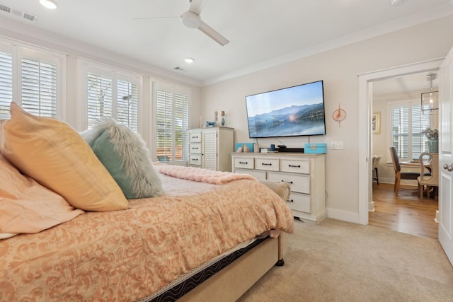 3617 Anthony Ave, Murfreesboro, TN 37129 - bedroom featuring crown molding, light colored carpet, recessed lighting, baseboards, and ceiling fan