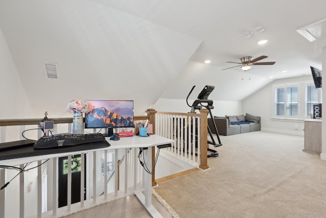 3617 Anthony Ave, Murfreesboro, TN 37129 - home office featuring vaulted ceiling, ceiling fan, attic access, baseboards, and recessed lighting