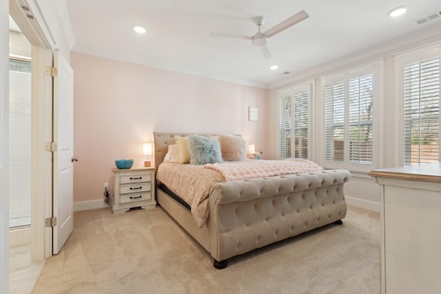 3617 Anthony Ave, Murfreesboro, TN 37129 - bedroom with light carpet, crown molding, baseboards, recessed lighting, and ceiling fan