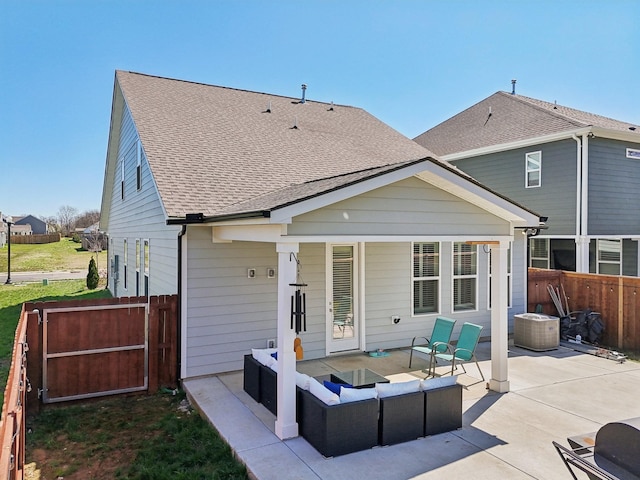 3617 Anthony Ave, Murfreesboro, TN 37129 - rear view of house with an outdoor hangout area, a patio, a fenced backyard, and a shingled roof