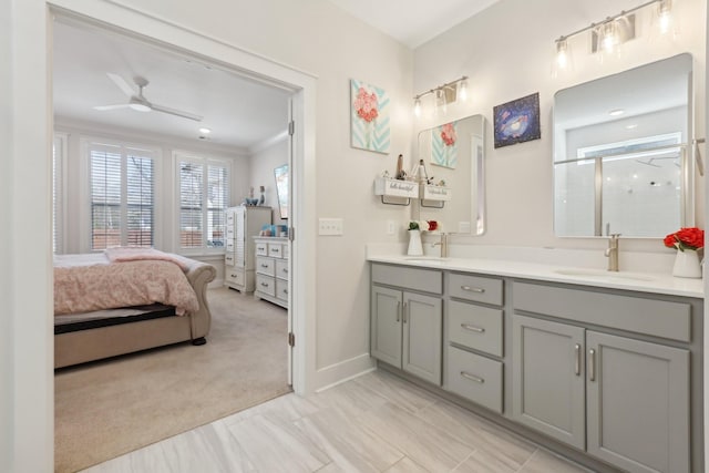 3617 Anthony Ave, Murfreesboro, TN 37129 - ensuite bathroom featuring double vanity, a stall shower, a ceiling fan, and baseboards