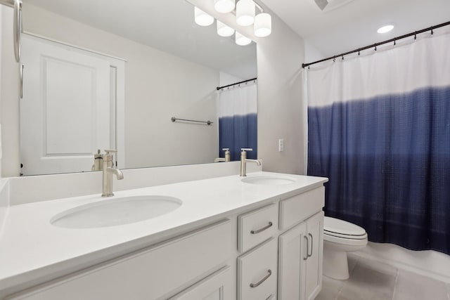 3617 Anthony Ave, Murfreesboro, TN 37129 - bathroom featuring double vanity, tile patterned floors, toilet, and curtained shower