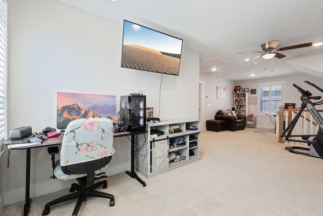 3617 Anthony Ave, Murfreesboro, TN 37129 - carpeted home office with attic access, a ceiling fan, and recessed lighting