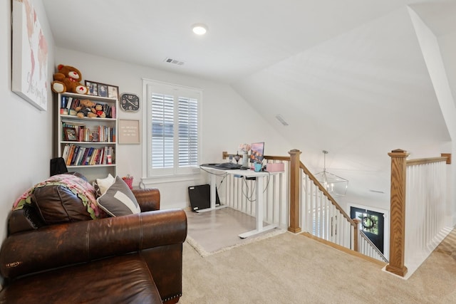 3617 Anthony Ave, Murfreesboro, TN 37129 - living area with an upstairs landing, carpet floors, lofted ceiling, and baseboards