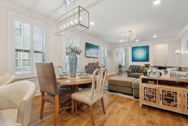 3617 Anthony Ave, Murfreesboro, TN 37129 - dining room featuring a chandelier, wood-type flooring, recessed lighting, crown molding, and baseboards