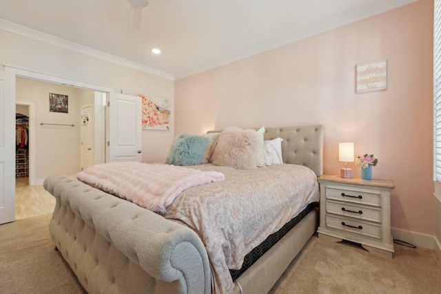3617 Anthony Ave, Murfreesboro, TN 37129 - bedroom featuring light colored carpet, a spacious closet, crown molding, a closet, and recessed lighting