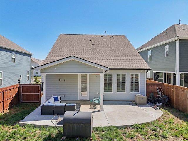 3617 Anthony Ave, Murfreesboro, TN 37129 - back of property featuring an outdoor living space, a fenced backyard, a patio, and a shingled roof