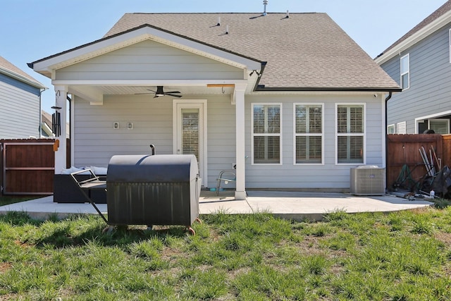 3617 Anthony Ave, Murfreesboro, TN 37129 - back of property featuring a ceiling fan, central air condition unit, a patio area, and roof with shingles