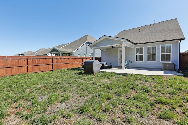3617 Anthony Ave, Murfreesboro, TN 37129 - back of house featuring ceiling fan, a patio, central AC, and roof with shingles