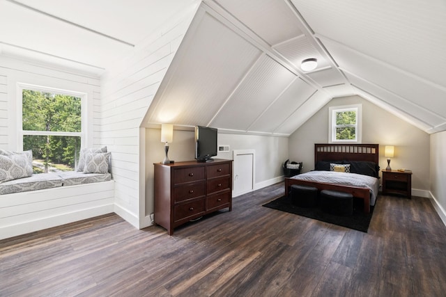 121 Regency Ln, Dickson, TN 37055 - bedroom with dark wood-type flooring, lofted ceiling, and baseboards