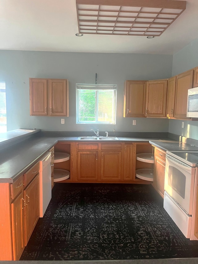 5550 Old Hickory Blvd, Hermitage, TN 37076 - kitchen featuring white appliances, a sink, open shelves, and light brown cabinetry