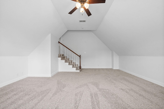 3692 Prestwicke Pl, Adams, TN 37010 - bonus room featuring a ceiling fan, vaulted ceiling, carpet, and stairs