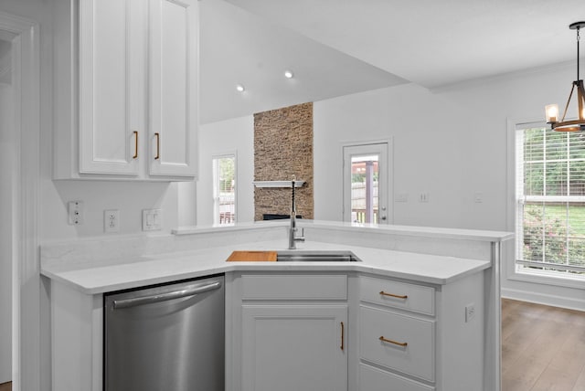 3692 Prestwicke Pl, Adams, TN 37010 - kitchen with dishwasher, white cabinetry, a peninsula, healthy amount of natural light, and recessed lighting