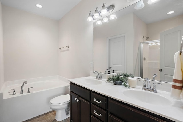 1710 Lone Jack Ln, Murfreesboro, TN 37129 - full bathroom with double vanity, a bath, toilet, a shower, and recessed lighting