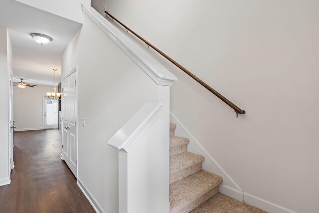 1710 Lone Jack Ln, Murfreesboro, TN 37129 - stairs featuring baseboards, wood finished floors, and a ceiling fan
