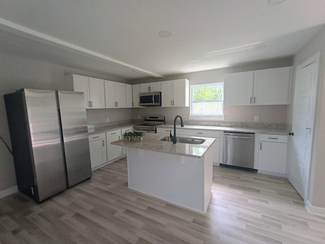 657 Chaffin Rd, Lafayette, TN 37083 - kitchen with appliances with stainless steel finishes, a sink, light wood finished floors, and white cabinets