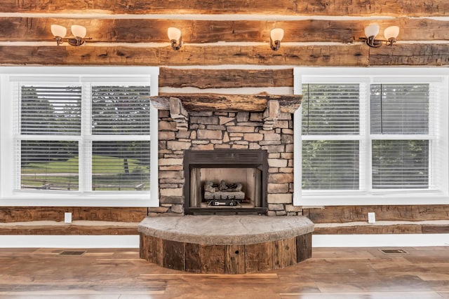 4510 Akin Rd, Cunningham, TN 37052 - detailed view of wood finished floors and a stone fireplace
