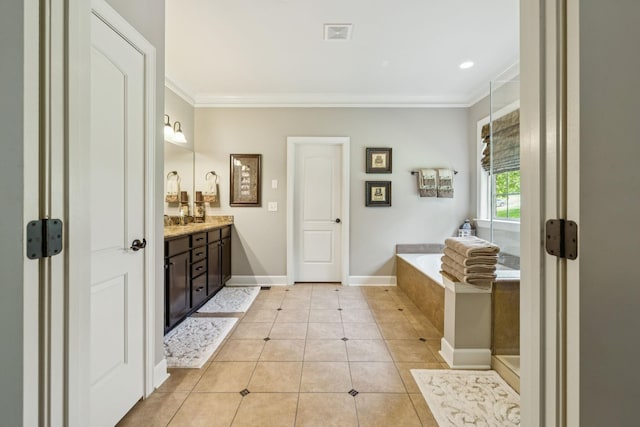 2064 Catalina Way, Nolensville, TN 37135 - full bath featuring vanity, crown molding, a bath, tile patterned flooring, and baseboards