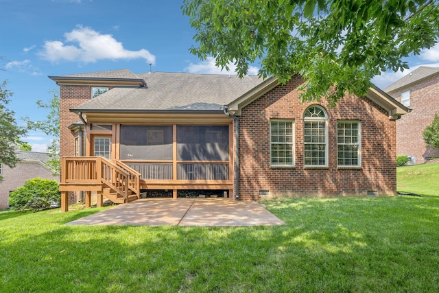 2064 Catalina Way, Nolensville, TN 37135 - back of house with a sunroom, a patio area, a lawn, and crawl space