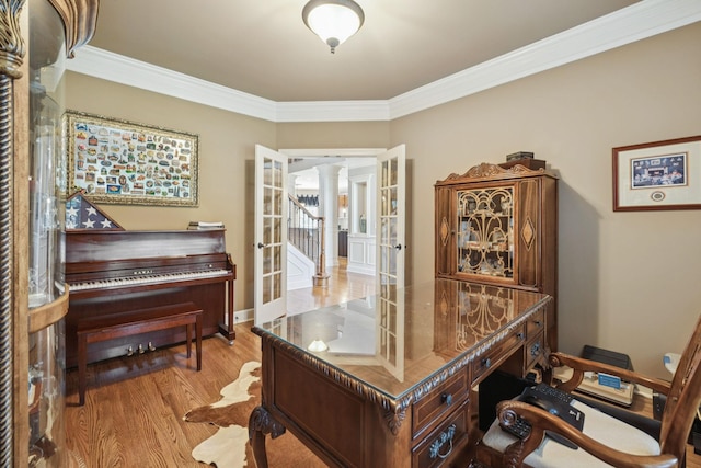 2064 Catalina Way, Nolensville, TN 37135 - office featuring ornate columns, crown molding, wood finished floors, french doors, and baseboards