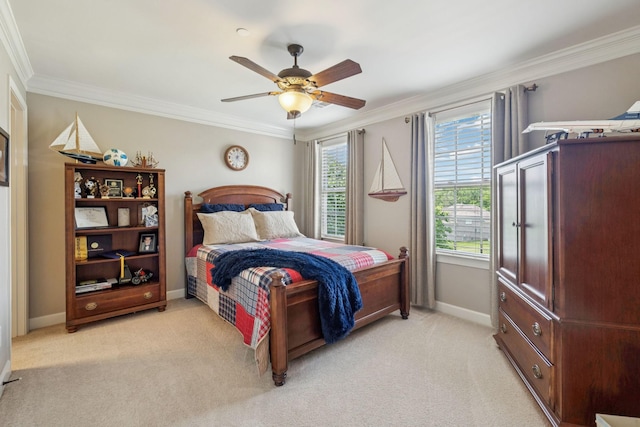 2064 Catalina Way, Nolensville, TN 37135 - bedroom featuring crown molding, light colored carpet, baseboards, and ceiling fan
