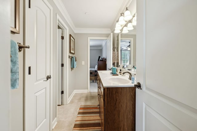 2064 Catalina Way, Nolensville, TN 37135 - ensuite bathroom featuring double vanity, ornamental molding, ceiling fan, and baseboards