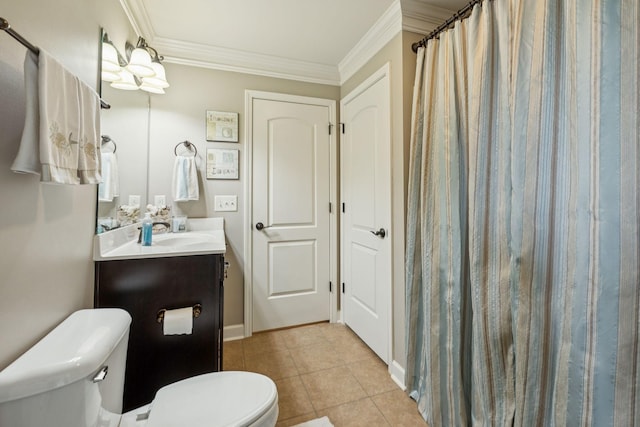 2064 Catalina Way, Nolensville, TN 37135 - full bathroom featuring toilet, vanity, crown molding, tile patterned floors, and a shower with shower curtain