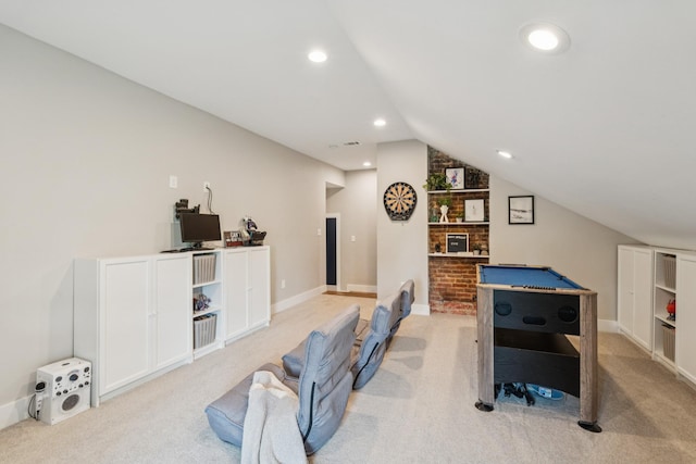 266 Guill Rd, Mount Juliet, TN 37122 - game room featuring light carpet, vaulted ceiling, recessed lighting, and baseboards