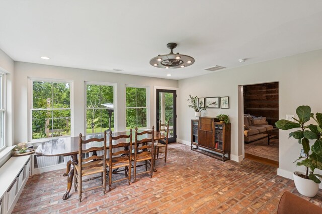 266 Guill Rd, Mount Juliet, TN 37122 - dining space featuring brick flooring, baseboards, a ceiling fan, and recessed lighting