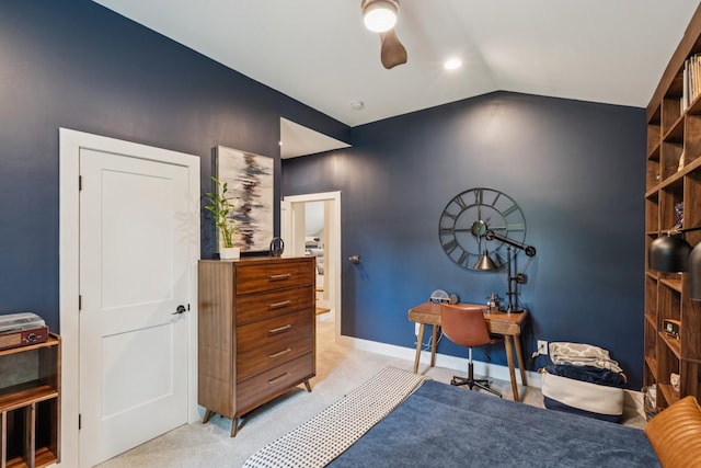 266 Guill Rd, Mount Juliet, TN 37122 - home office with vaulted ceiling, light colored carpet, a ceiling fan, and baseboards