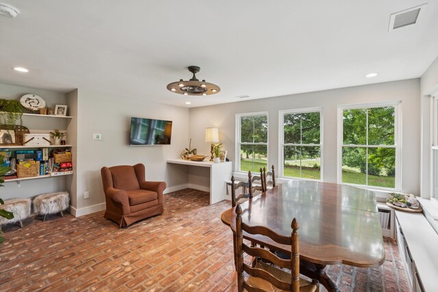 266 Guill Rd, Mount Juliet, TN 37122 - dining room featuring brick floors, baseboards, recessed lighting, and a ceiling fan