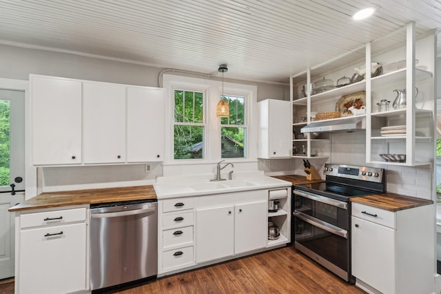 266 Guill Rd, Mount Juliet, TN 37122 - kitchen with appliances with stainless steel finishes, wood counters, a sink, and open shelves