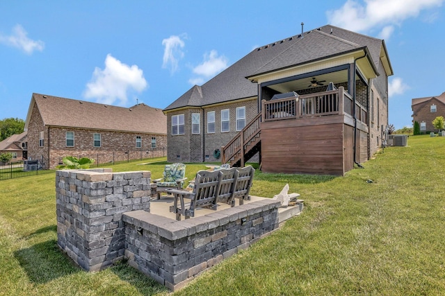 175 Dobson Knob Trl, Nolensville, TN 37135 - back of house with a ceiling fan, stairway, a patio, brick siding, and a shingled roof