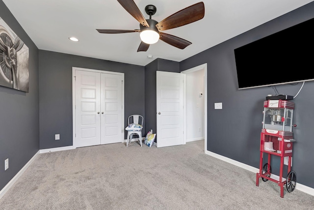175 Dobson Knob Trl, Nolensville, TN 37135 - bedroom featuring carpet flooring, baseboards, a closet, ceiling fan, and recessed lighting