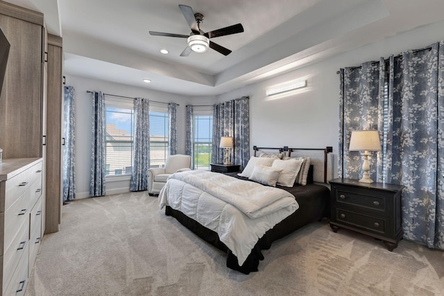 175 Dobson Knob Trl, Nolensville, TN 37135 - bedroom featuring light carpet, a raised ceiling, recessed lighting, baseboards, and ceiling fan
