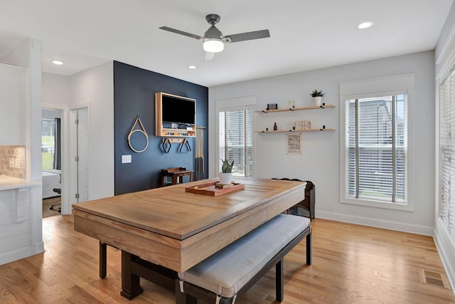 175 Dobson Knob Trl, Nolensville, TN 37135 - dining room featuring ceiling fan, light wood-type flooring, baseboards, and recessed lighting
