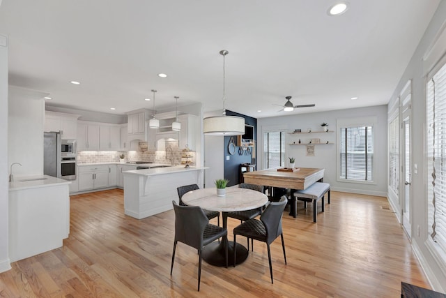 175 Dobson Knob Trl, Nolensville, TN 37135 - dining space with a ceiling fan, light wood finished floors, recessed lighting, and baseboards