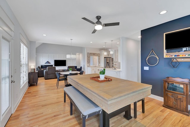 175 Dobson Knob Trl, Nolensville, TN 37135 - dining room featuring ceiling fan, light wood-style flooring, recessed lighting, and baseboards