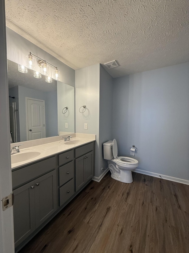 412 Moshe Mualem Pl, La Vergne, TN 37086 - bathroom with wood finished floors, double vanity, toilet, a textured ceiling, and baseboards