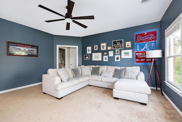 113 Joshuas Run, Goodlettsville, TN 37072 - living room featuring carpet flooring, a ceiling fan, and baseboards