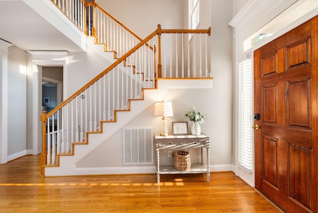113 Joshuas Run, Goodlettsville, TN 37072 - entryway featuring baseboards, wood finished floors, stairway, and a towering ceiling