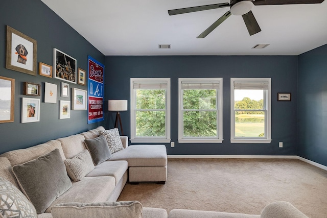 113 Joshuas Run, Goodlettsville, TN 37072 - living area featuring plenty of natural light, carpet, ceiling fan, and baseboards