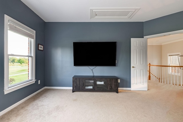 113 Joshuas Run, Goodlettsville, TN 37072 - unfurnished living room with carpet flooring, baseboards, and attic access