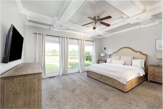113 Joshuas Run, Goodlettsville, TN 37072 - carpeted bedroom featuring coffered ceiling, beam ceiling, ornamental molding, and a ceiling fan