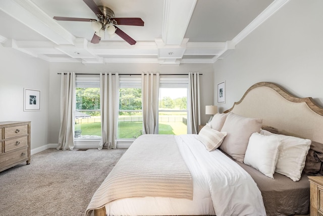 113 Joshuas Run, Goodlettsville, TN 37072 - bedroom featuring light carpet, multiple windows, beam ceiling, coffered ceiling, and a ceiling fan