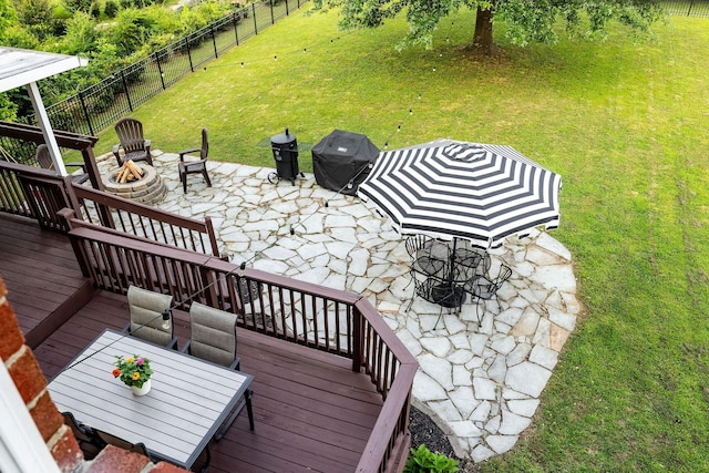 113 Joshuas Run, Goodlettsville, TN 37072 - wooden deck with a fire pit, a patio, outdoor dining space, and a grill