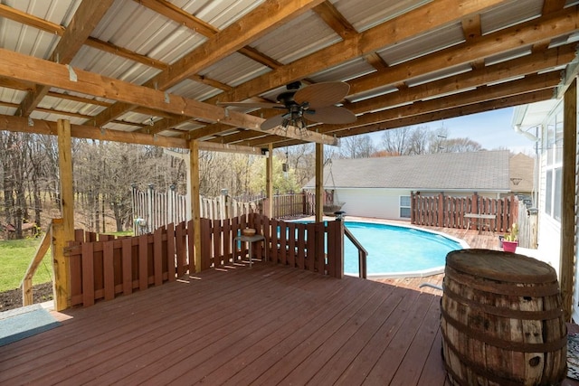 55 Bluebird Ln, Lafayette, TN 37083 - wooden deck featuring ceiling fan and a fenced backyard