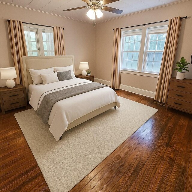 1105 Normandy Rd, Normandy, TN 37360 - bedroom with dark wood finished floors, baseboards, a ceiling fan, and crown molding