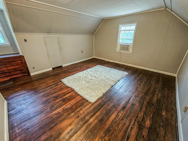 1105 Normandy Rd, Normandy, TN 37360 - additional living space featuring hardwood / wood-style flooring, vaulted ceiling, baseboards, cooling unit, and wood walls