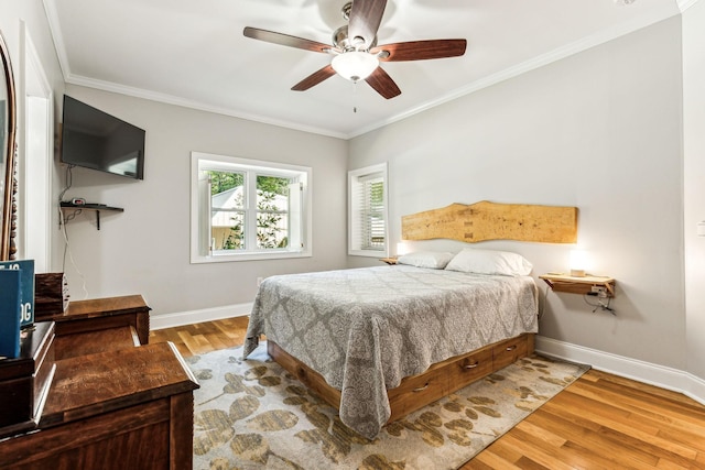 1064 Bills Ln, Joelton, TN 37080 - bedroom with wood finished floors, baseboards, crown molding, and ceiling fan